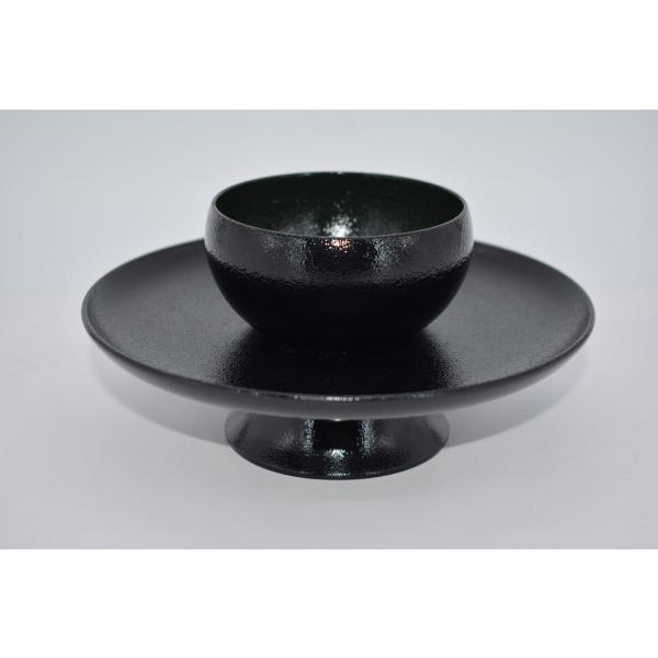 鵬雲斎好写 天目台 タタキ黒内青〉DE125 検／天目茶碗 色漆