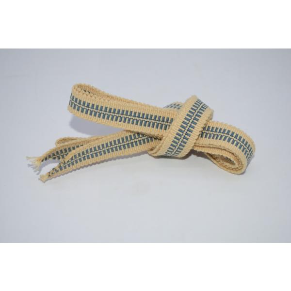 真田紐 ベージュ青 木綿 4分幅 約132×1.3cm 平織 32-9304 注）寸法は商品の性質上、概測です。 汚れ、擦れ、シミはありますが、本体はしっかりしています、お稽古にお使いになるには差し支えありません。