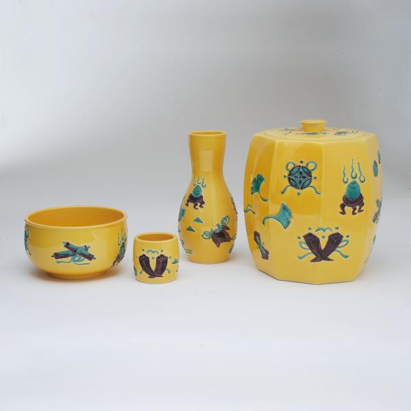 【茶道具】高野昭阿弥造　黄交趾水指（箱無し） 茶道具】高野昭阿弥造 黄交趾水指（箱無し） 茶道具】高野昭阿弥造