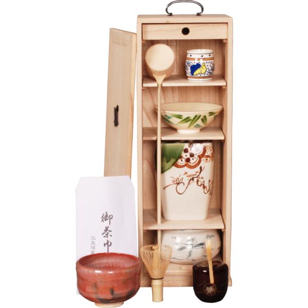 【未使用】茶道具 10点セット 短冊箱一式 茶碗 柄杓 建水 水指 棗 茶箱 茶道具 茶箱 短冊箱セット中身のみ （紙箱） 注）茶碗・棗・建水
