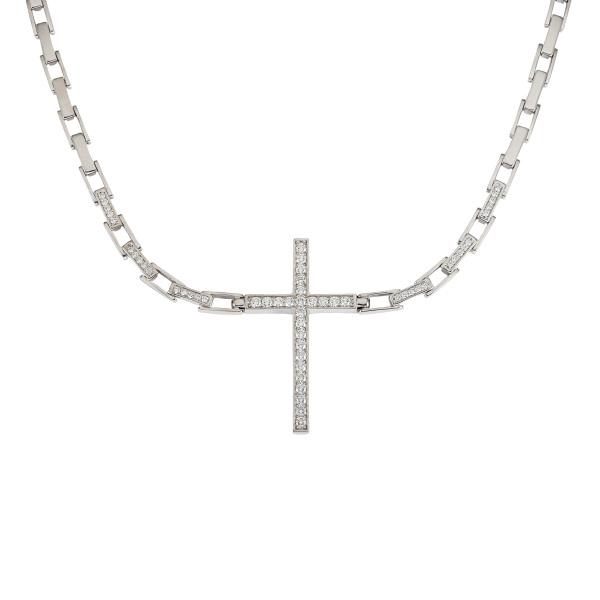 K18ホワイトゴールド ダイヤモンド クロス ネックレス : ジェム