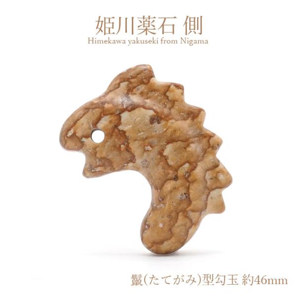 姫川薬石 側 鬣(たてがみ)型勾玉 約46mm 新潟県産 日本銘石