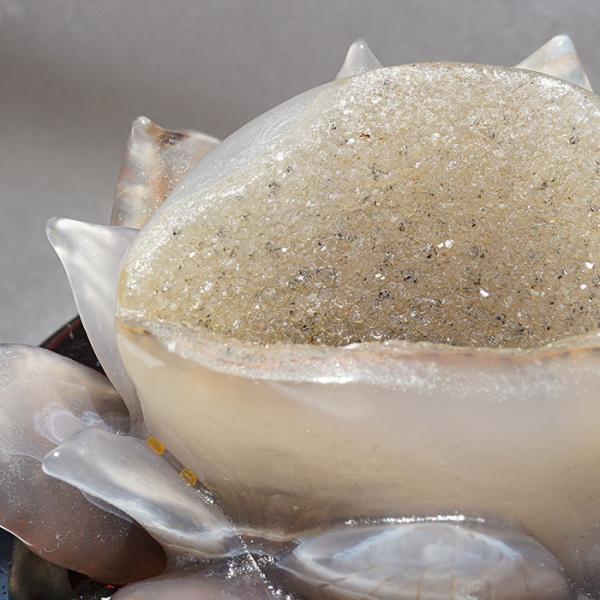 メノウ 蓮 ジオード ブラジル産 木製台座付き 【一点物】 agate 蓮の花