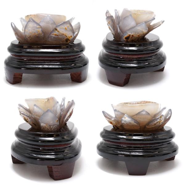 メノウ 蓮 ジオード ブラジル産 木製台座付き 【一点物】 agate 蓮の花