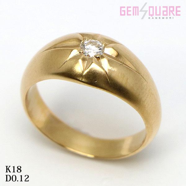 値下げ交渉可】K18 ダイヤモンド 甲丸リング 艶消し 指輪 D0.12 7.1g  