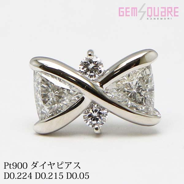 値下げ交渉可】Pt900 ダイヤモンド ピアス 片耳用 リボンモーチーフ D0  