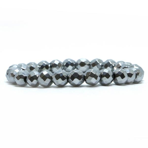 パワーストーン 天然石 ブレスレット ヘマタイト（シルバー） カット 8mm 数珠 念珠 Bracelet お試し価格