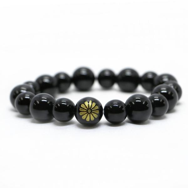 菊紋 オニキス ブレスレット 12ｍｍ 家紋 天然石ブレス パワーストーン Bracelet