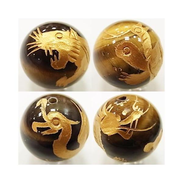 パワーストーン 天然石 ビーズ 四神 タイガーアイ 金塗り 8ｍｍ 風水 青龍 白虎 朱雀 玄武