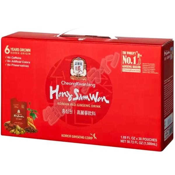 ホンサムウォン(HongSamWon) 1箱 (50ml×30袋)│正官庄(ジョンガンジャン) コストコ 紅参元 6年根 高麗人参 サプリ 朝鮮人参 紅参(ホンサム)