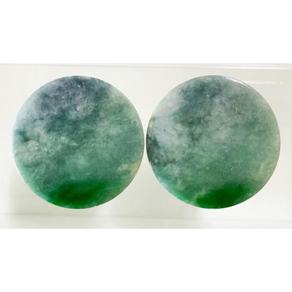 【天然ひすい板2枚】 ヒスイ 円板状 2個セット 2個合計 714.50ct （142.89g） 翡翠 : gem