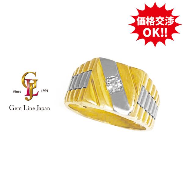 K18 Pt900 ダイヤモンド 0.13ct コンビ メンズ リング : ジェムライン