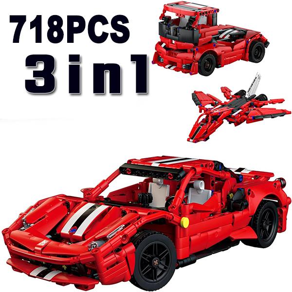 3in1　Ferrari 488　フェラーリ　デザイン　718ピース　レゴ互換品　ブロック　おもちゃ　車　組み立て●ＢＲ９
