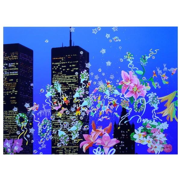 ヒロ・ヤマガタ 【 フラワーブーケのNY 】 直筆サイン入り シルク