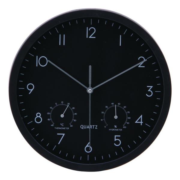 掛時計温湿度計付 ベゼル Φ25cm ブラック EG6910ATH-YP21 fj-26333 送料無料 北欧 モダン 家具 インテリア ナチュラル テイスト 新生活 オススメ おしゃれ