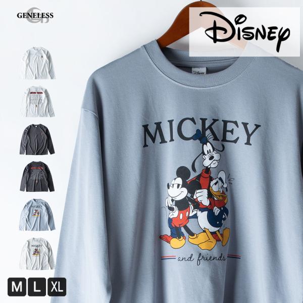 Tシャツ メンズ 長袖 キャラクター ディズニー 長袖tシャツ クルーネック ミッキー プリント レトロ ドナルド グーフィー バックプリント 春