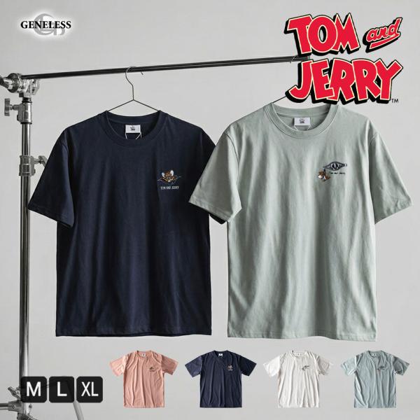 Tシャツ トムとジェリー 半袖 tシャツ 春夏 クルーネック トムジェリ 刺繍 カジュアル 可愛い カットソー 半袖tシャツ 全4色 半袖Tシャツ