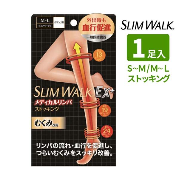 スリムウォークEX＋ メディカルリンパ ストッキング ピュアベージュ おそと用 (S〜M／M〜L) 一般医療機器 弾性ストッキング 製造販売届出番号 29B2X10004000005