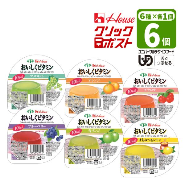 クリックポスト 送料無料 おいしくビタミンゼリー 6種×各1個 げんき介オリジナル 6個セット ハウス ハウス食品 ハウスギャバン 舌でつぶせる 区分3 介護食
