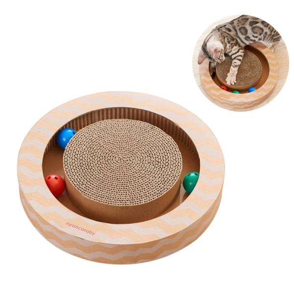 穴の中のボールに夢中！五感を刺激するおもちゃ爪とぎ 段ボール カラフルなボール 鈴の音 キャットニップ猫用 ニャンコロビー サークルタイプエイム クリエイツ 猫 爪とぎ 玩具ペット ねこ おもちゃ