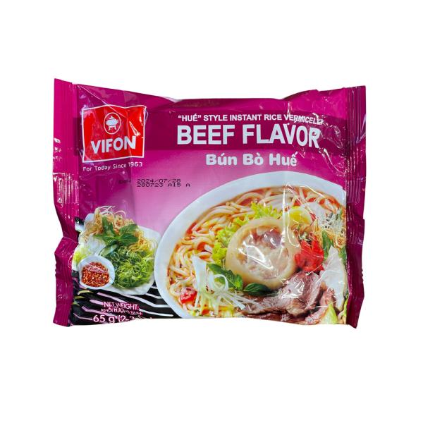 VIFON ベトナム インスタントブンボーフエ 65g×１箱（30袋）BUN BO HUE AN LIEN普通ブンボーフエに使われる米麺・ブンは太めですが、熱を通りやすくするため、こちらの商品は細めになっていますレモングラスよりもノコギリコ...