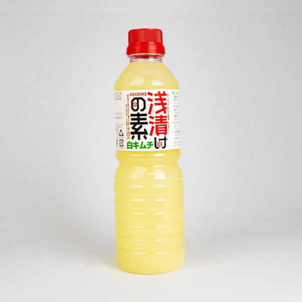 品目： 白キムチ浅漬けの素〇名称：調味料〇原材料名食塩（国内製造）、砂糖、ぶどう糖果糖液糖、還元水あめ、にんにく、醸造酢、たん白加水分解物、唐辛子／調味料（アミノ酸等）、酸味料、増粘多糖類、香辛料抽出物（一部の豚肉、大豆を含む）〇内容量：5...