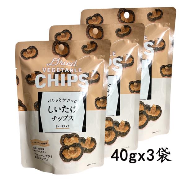 しいたけチップス 40g×3袋 スナック菓子 大容量 バキュームフライ 椎茸 シイタケ 子供 おやつ オヤツ フリーズドライ しいたけ スナック おつまみ メール便