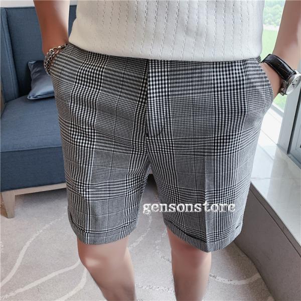 チェック柄 ハーフパンツ メンズ 夏服 スラックス チノパン スリム 5分丈 涼しい ビジネス クールビズ ウォッシャブル 紳士服 スタイリッシュ 半ズボン 2色　