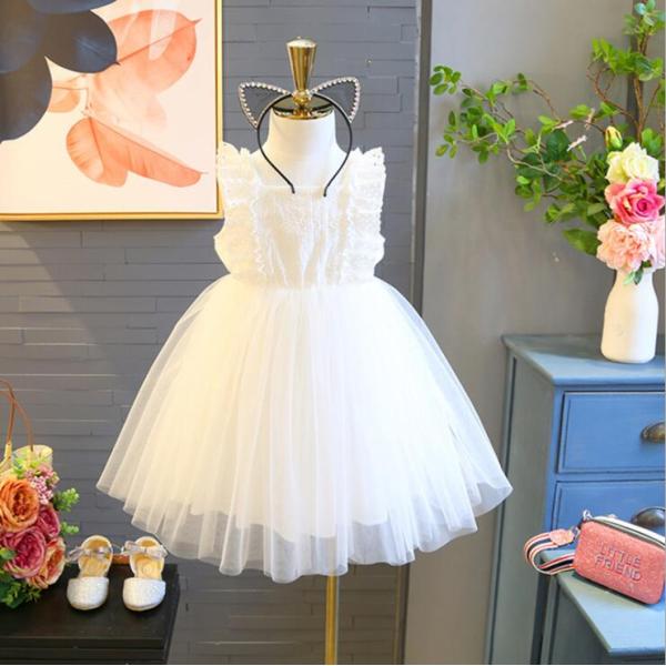 ホワイト チュールドレス ファンタジー プリンセス 裏地付き キッズワンピース 赤ちゃん お呼ばれドレス 結婚式 記念撮影 夏用 キッズワンピース女児 フォーマル