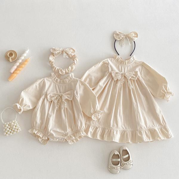 ロンパース ワンピース ベビードレス 女の子 結婚式 赤ちゃん 赤ちゃん服 ベビー服 ベビー 長袖 春 秋 コットン