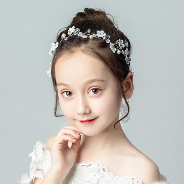 ヘッドドレス 髪飾り 子供 女の子 パール キッズ ヘアアクセサリー ホワイト フラワー ヘアバンド 花 リボン シンプル クラシカル ビーズ 花モチーフ