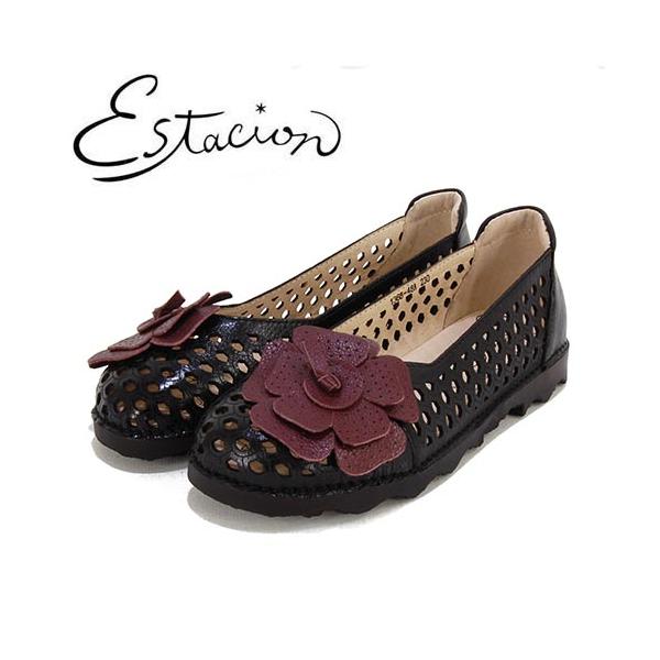 【極美品】◾️Estacion◾️フラットシューズ◾️パンプス◾️花柄◾️レザー 極美品】◾️Estacion◾️フラットシューズ◾️パンプス◾️花柄