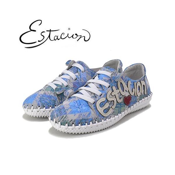 Estacion エスタシオン Estacion 革 ロゴ レザースニーカー