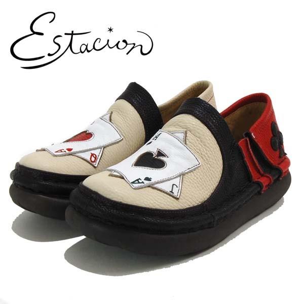 Estacion エスタシオン 革 トランプモチーフ カジュアルシューズ