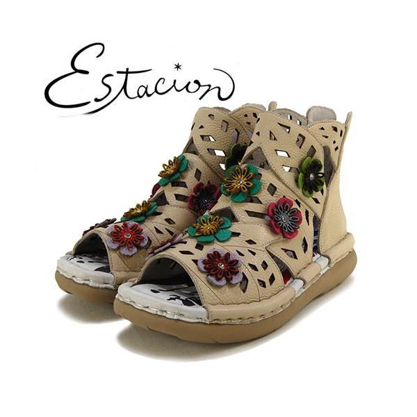 【夏のエスタシオン】Estacion :S カットワークレザー　グラディエーター Estacion（エスタシオン） 革 小花モチーフ グラディエーター : GHILLI