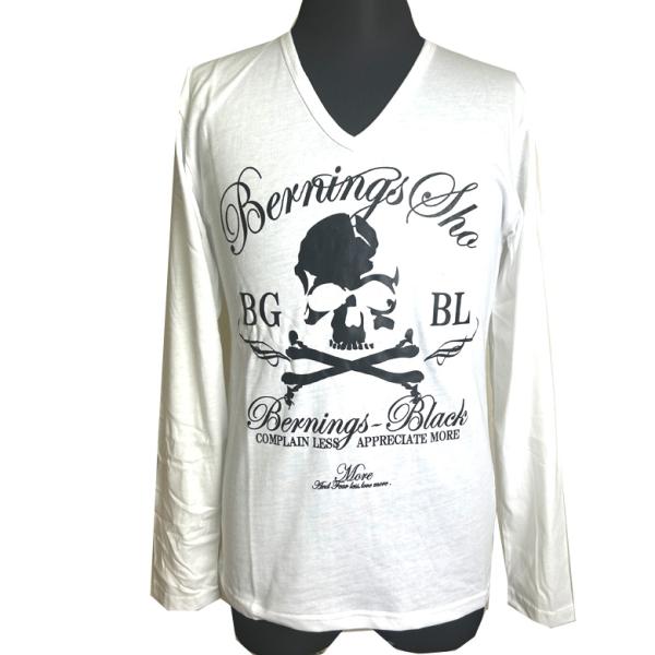 閉店セール】スカルプリントVネック長袖Tシャツ Tシャツ メンズ ロンT