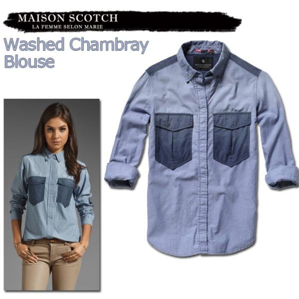 MAISON SCOTCH(���C�\�� �X�R�b�`) Washed chambray shirt(�E�H�b�V���V�����u���[�V���c)�{�^���_�E���V���c