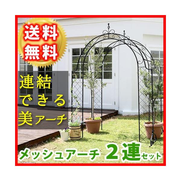 メッシュアイアンアーチ 2連セット アイアンアーチ 門 木製 バラ 薔薇 フェンス 国内正規品 小型 おしゃれ 北欧 ツタ 蔦 ガーデニング エントランス ガーデンアーチ
