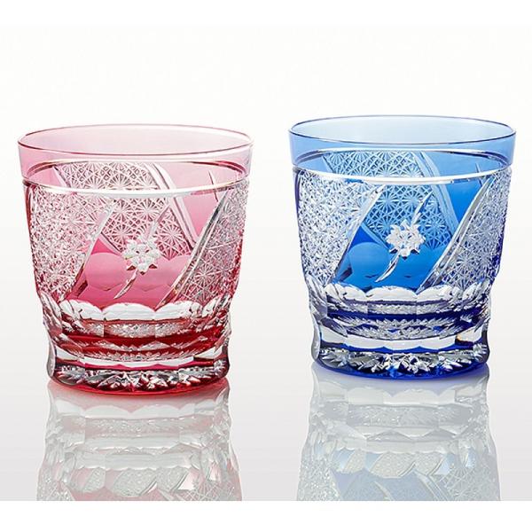 ( カガミクリスタル / ガラス ) 江戸切子 ペアロックグラス ( 菊つなぎ