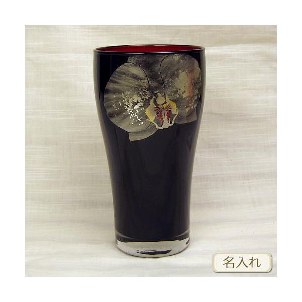 新品未使用　会津漆器　ガラス蒔絵 カトレアグラス (黒内朱・朱)ペアセット 新品未使用 会津漆器 ガラス蒔絵 カトレアグラス (黒内朱・朱