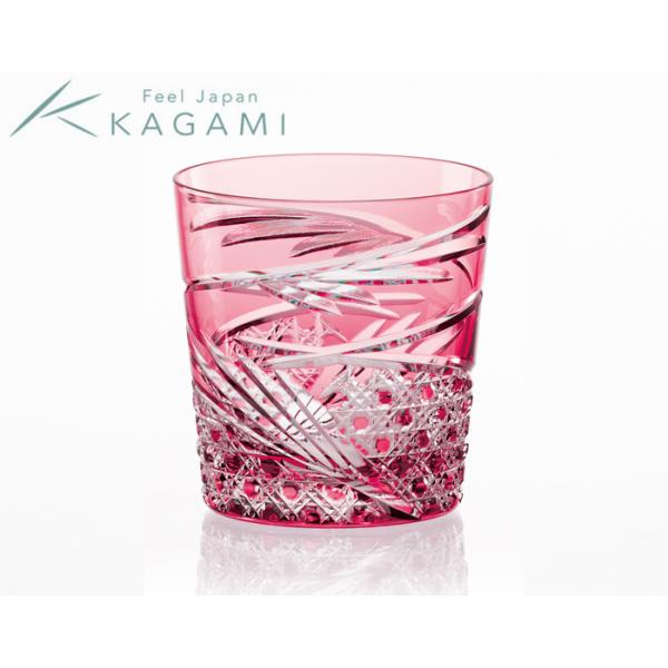 KAGAMI 江戸切子（カガミクリスタル）ロックグラス＜舞＞赤 280ml T577  