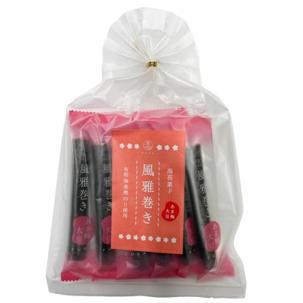 内容／風雅巻き　あま梅大豆　6本原材料名／豆菓子（寒梅粉ミックス（澱粉、米粉）（国内製造）、大豆、砂糖、小麦粉、梅肉パウダー、シソチップ、食塩、澱粉、植物油）（国内製造）、焼のり（のり（国内産））／増粘剤（加工澱粉）、香料、膨張剤、酸味料、...