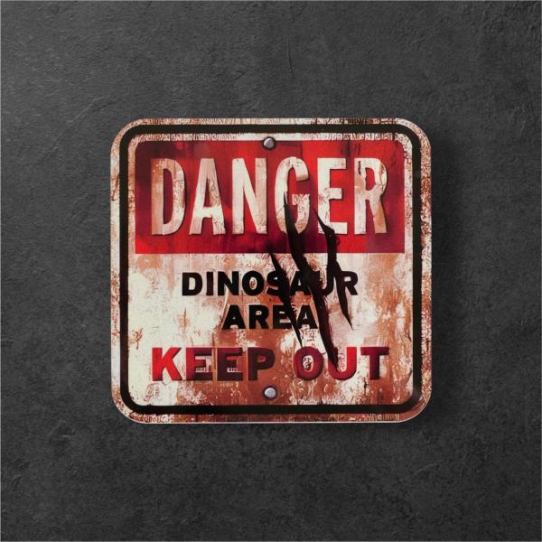 Danger Dinosaur Area Keep Out 警告恐竜出没注意 Mサイズ かっこいい カーステッカー 車用屋外防水・反射・UVカット耐候仕様