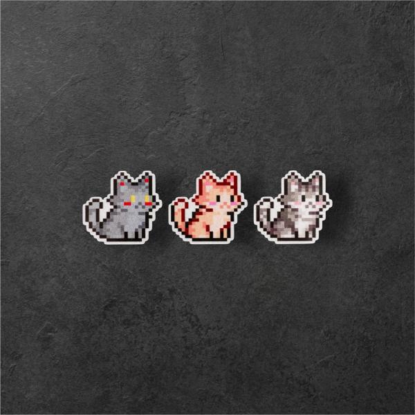 ピクセルネコ 3匹セット 右向き Sサイズ かわいい猫  癒し ねこまみれ カーステッカー 車用屋外防水・反射・UVカット耐候仕様