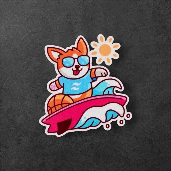なみのりコーギー バスケ かわいい 癒し キャラ カーステッカー 車用屋外防水・反射・UVカット耐候仕様