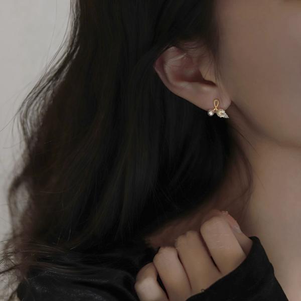 S925 シルバー パール リーフ ピアス ミラ レディース ジルコニア 小ぶり 14K ゴールド カラー TEXTALIAN テキスタリアン