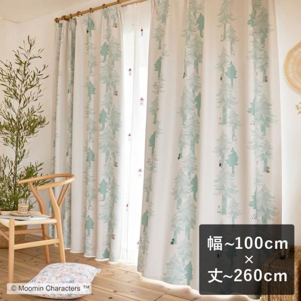 2級遮光 カーテン ムーミン PUUT drape プート ドレープ ライトブルーグリーン 幅〜100cm×丈〜260cm