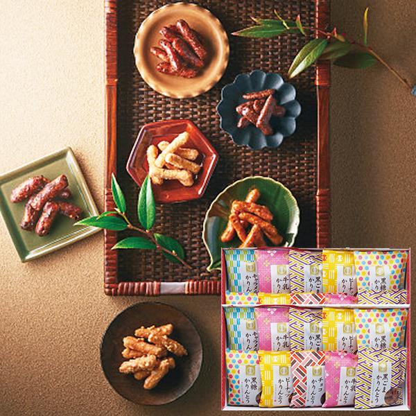 【商品内容】●黒ごまかりんとう・黒糖かりんとう・牛乳かりんとう・ピーナツかりんとう各４５ｇ×各４、チョコかりんとう・キャラメルかりんとう各４５ｇ×各２（２段重ね）●アレルゲン： 乳 小麦 落花生 ごま●原産国：日本●加工地：日本●化粧箱入●...