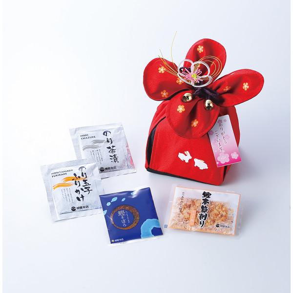 【商品内容】●ソフト削り２ｇ×３、鰹そぼろ７ｇ×２、のり玉子ふりかけ４．５ｇ×２、のり茶漬４．３ｇ×２※中身包材デザインが変わる場合がございます。●アレルゲン：卵 乳 小麦 大豆 ごま●巾着入●箱サイズ：13.0×13.0×17.0cm●箱...