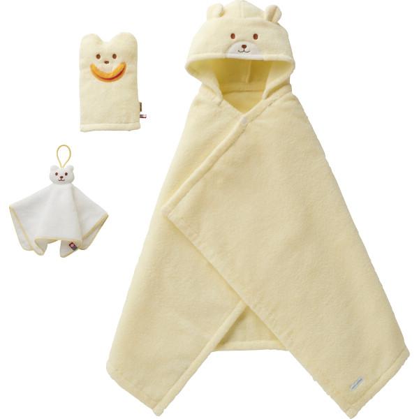 【商品内容】●現品（バスポンチョ）約１０２×６０ｃｍ（フード含まず）、（ハンドタオル）約２５×２５ｃｍ、（バスミトン）約２１×１３ｃｍ●（バスポンチョ）綿１００％、（ハンドタオル）綿１００％、（ミトン）綿１００％●セット内容＝バスポンチョ、...